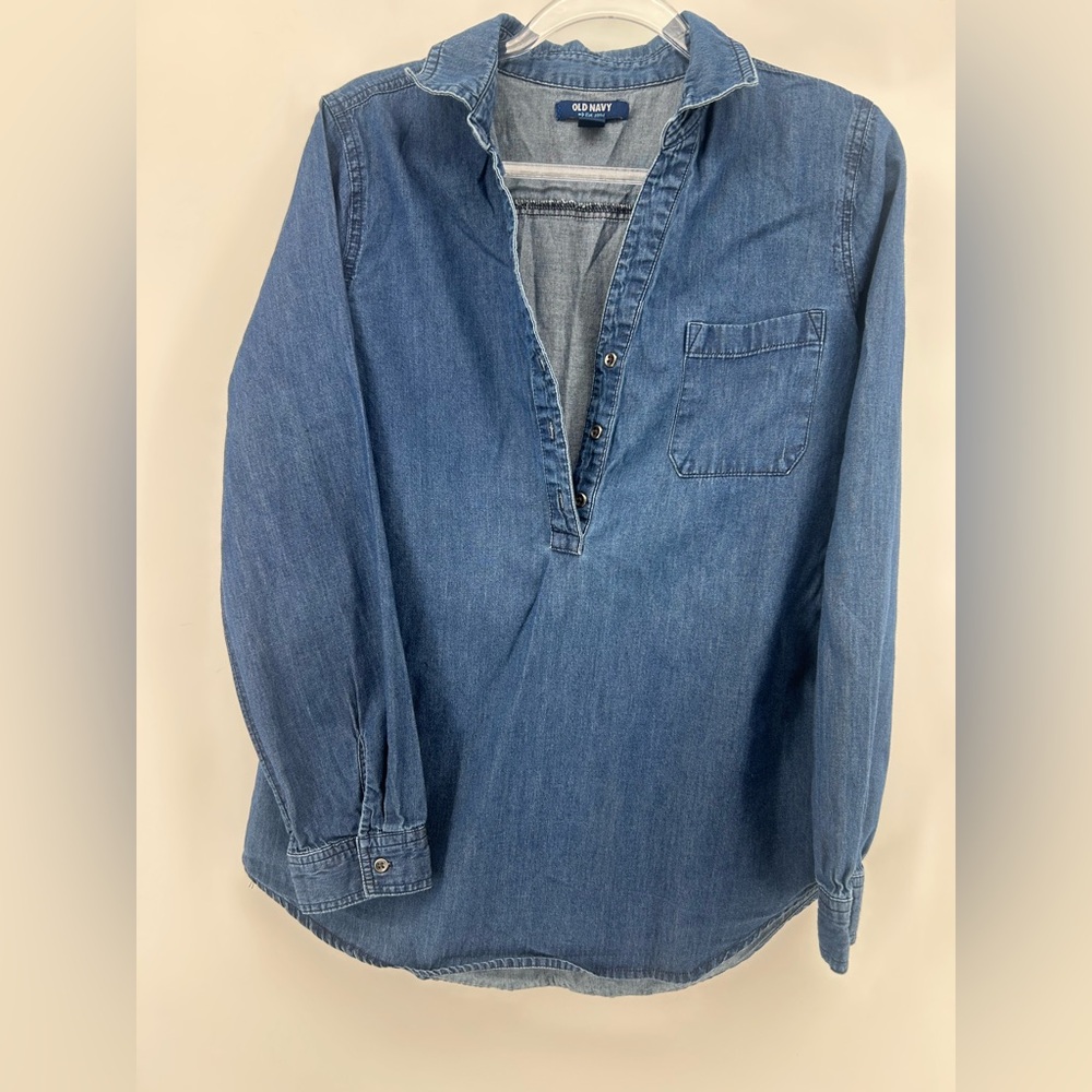 Old Navy Vintage  chambray Popover long sleeve Blue Jean top sz S